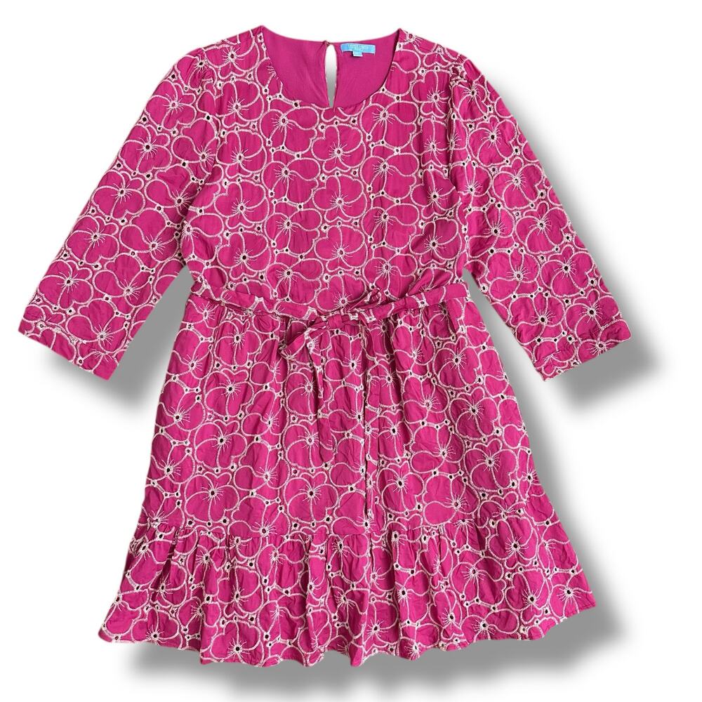 Draper James RSVP Pink Embroidered Floral Belted Dress Women’s XL Poplin‎ Cotton